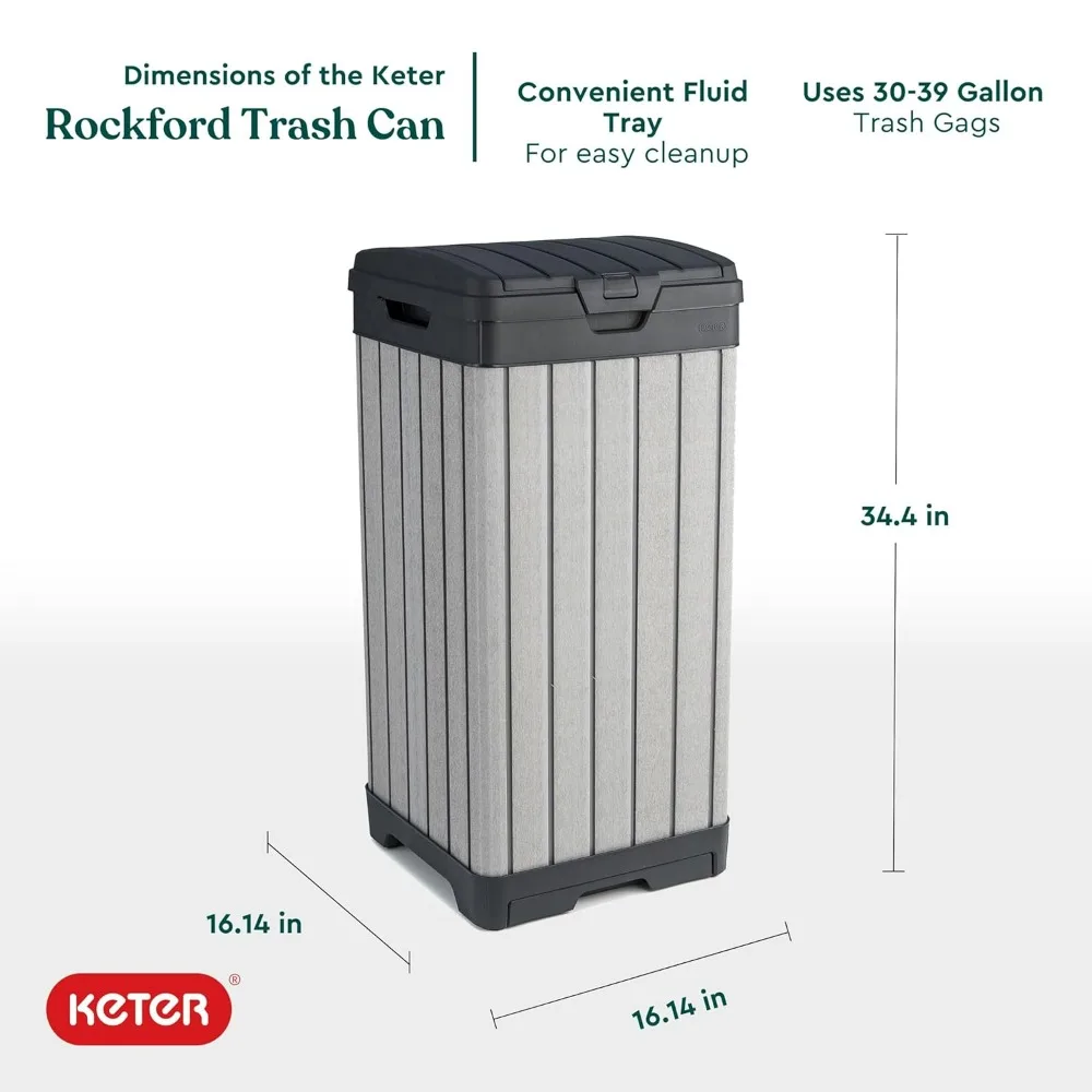 Trash Can with Lid and Drip Tray for Easy Cleaning-Perfect for Patios, Kitchens, and Outdoor Ente