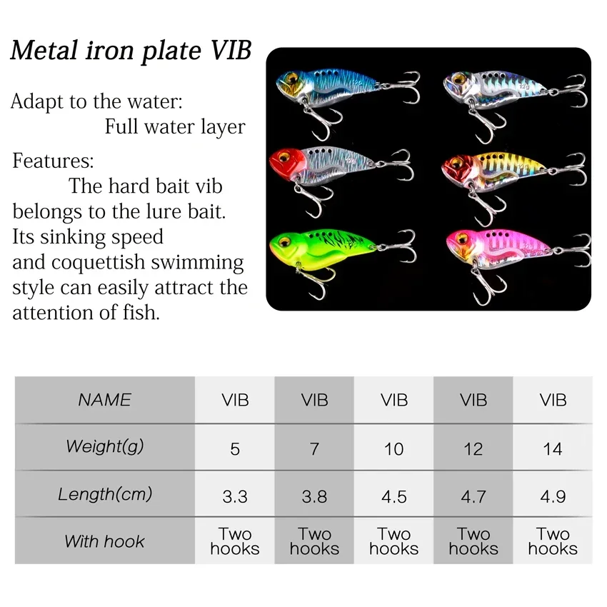 1szt Metalowa przynęta wędkarska VIB 5g 7g 10g 12g 14g Crankbaits Tonąca wibracja Zimowa łyżka Spinner Tonąca przynęta Sprzęt wędkarski