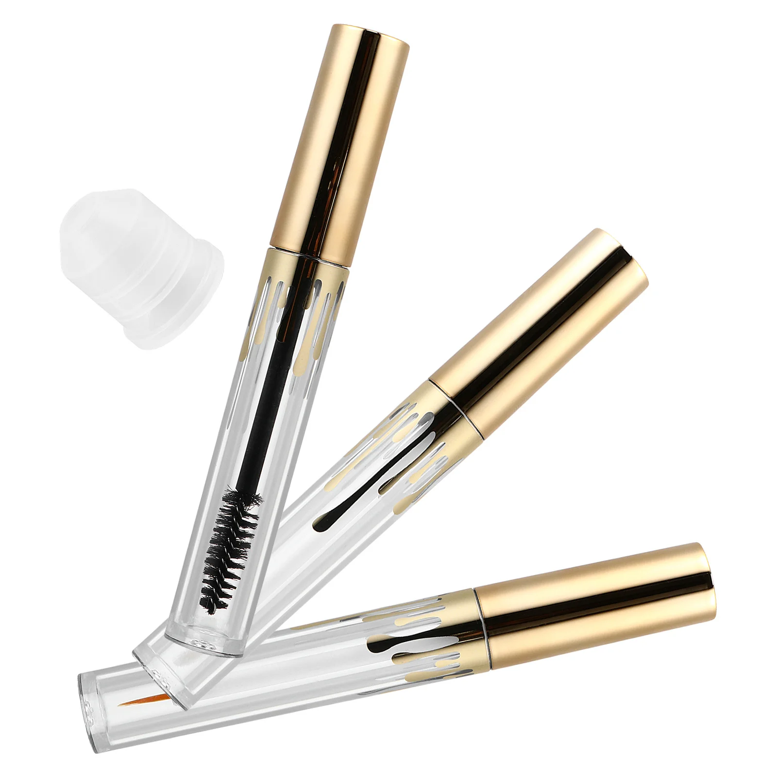 หลอดมาสคาร่าเปล่าแบบใส 3 ชิ้น ขวดลิปกลอส ภาชนะใส่อายไลเนอร์ แบบเติมได้ พลาสติกสำหรับเดินทาง ขนาดพกพา ใช้ซ้ำได้