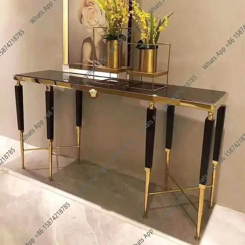 N68 Light luxury marble stainless steel flower stand sofa back living room TV cabinet shelf next to home entrance