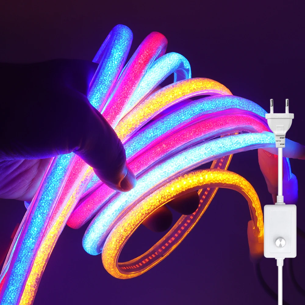 Luxury Style 220V Dimmable COB Neon Light White Blue Red Blue Green Strip Rope Lights for Hotel 220V EU/UK Plug Kit 288LEDs/m
