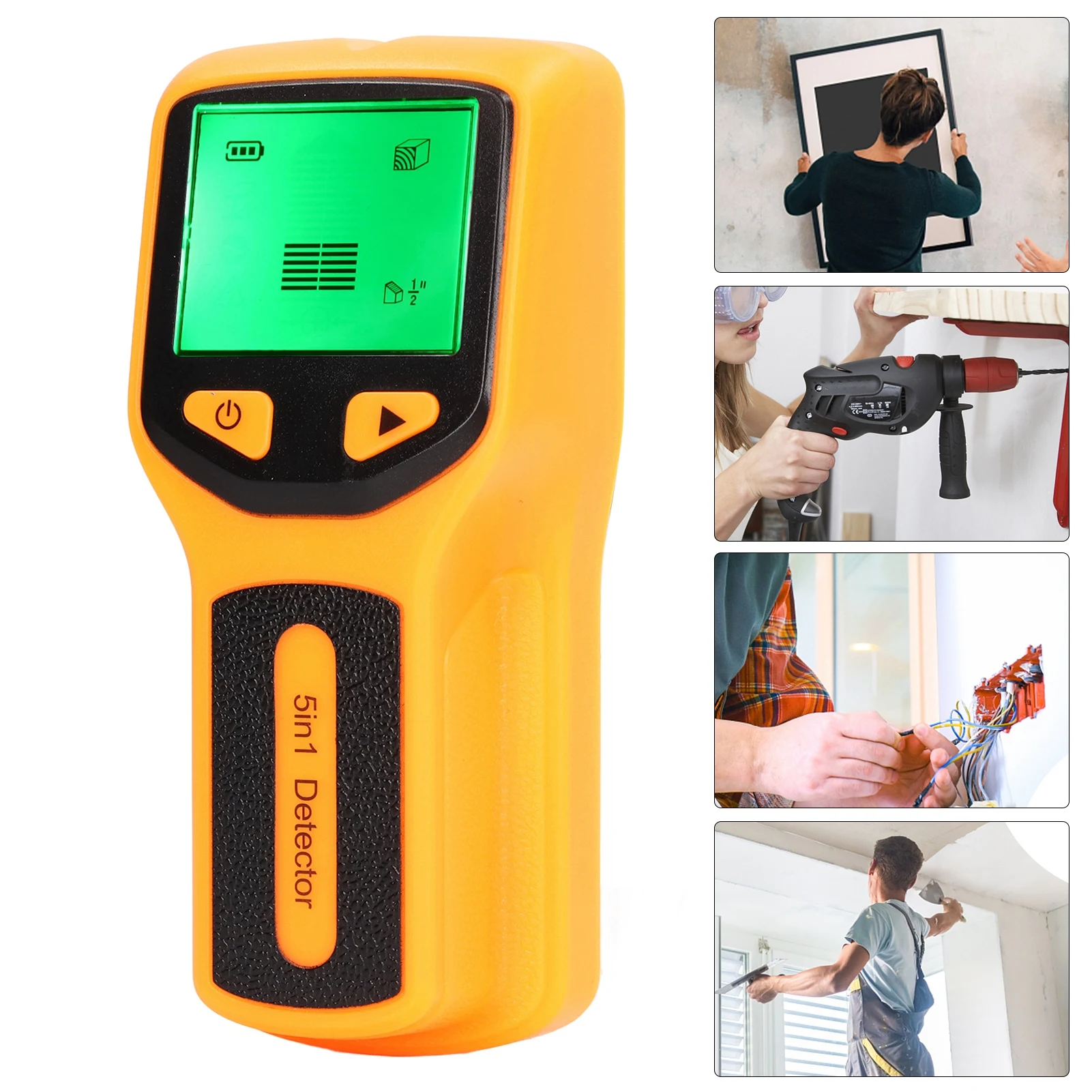 Detektor Dinding Pencari Tiang Pemindai Dinding Sensor 5 in 1 Detektor Layar LCD HD untuk Kayu Kabel AC Pusat Sensor Tiang Elektronik