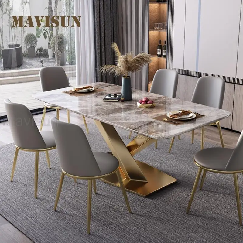 New Luxury Nordic Glossy Marble Dining Table For 6 People Creative Large And Small Family Stainless Steel Gilded Kitchen Table