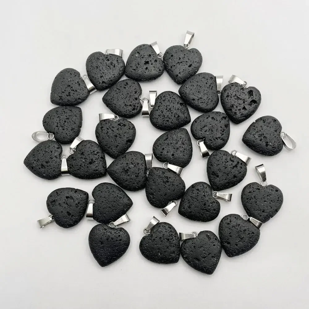 10/20/50pcs Black Lava Stone Pendant Heart Shape Charms for Jewery Making Earrings Necklace DIY Accessories