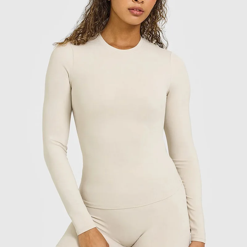 Women Quick Dry Sports T‑Shirt Crew Neck Long Sleeve Workout Top Slim Fit Soft Stretch Yoga Shirt Gym Fitness Pilates Activewear