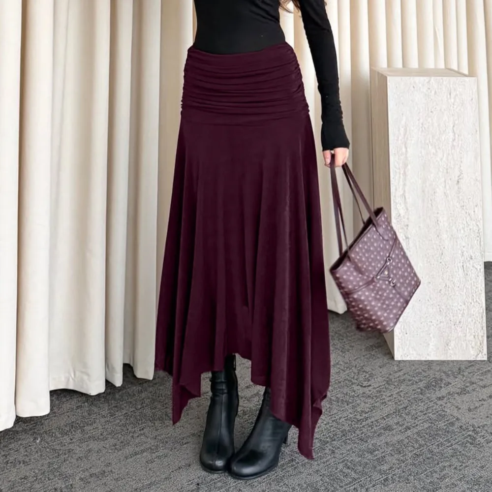 Gentle Style Irregular Pleated Knitted Skirt Autumn and Winter Women Chic Loose Soft Office Music Festival Travel Bodycon Skirt