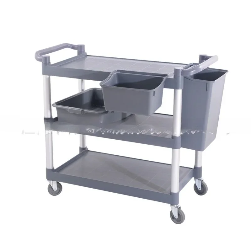Hotel dining cart Three-layer plastic food delivery cart Hand push mobile serving dining Restaurant large bowl cart Dining