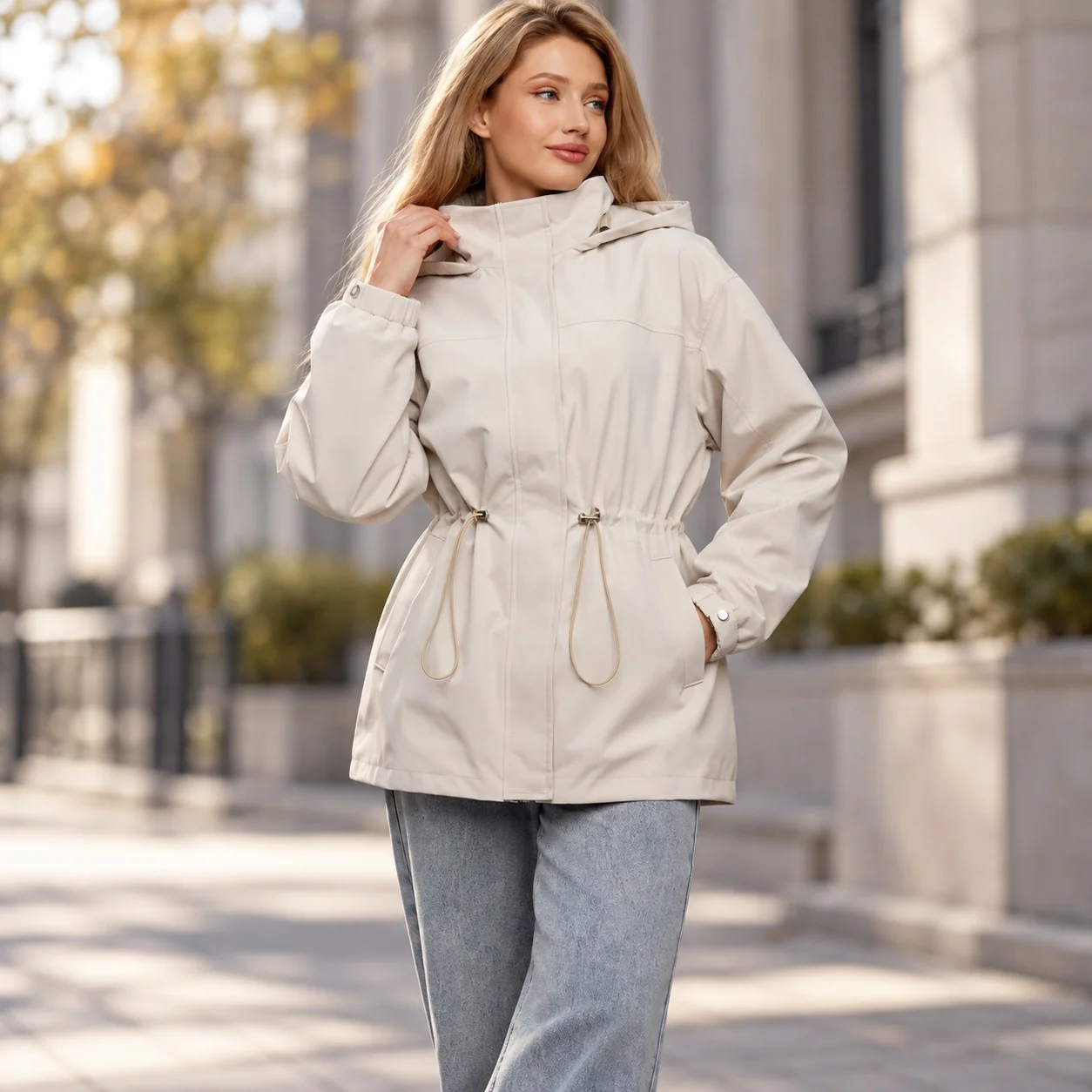 Casual Long Sleeve Coat Regular Length Commuter Chic with Wrinkle Finish Relaxed Fit Stand Collar Medium Weight Women Jacket