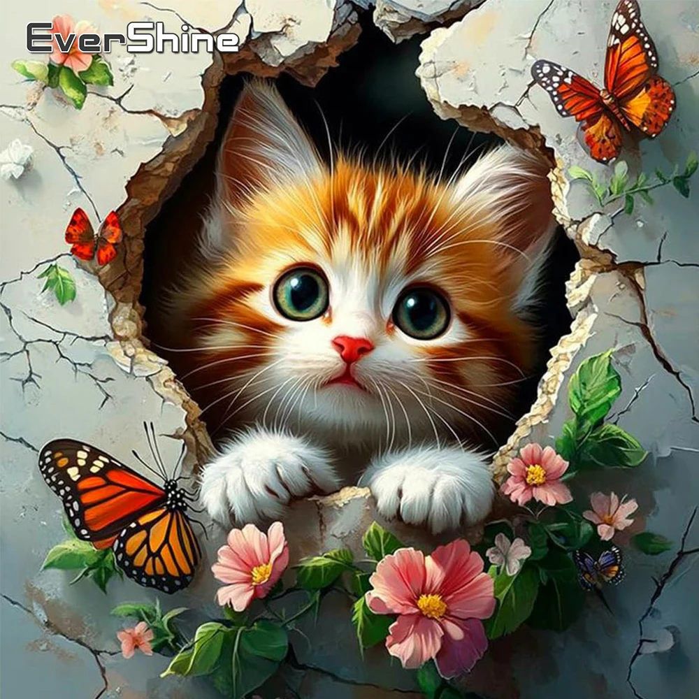 Evershine Diamant-Mosaik, Katze, voller Bohrer, quadratisch, Diamant-Gemälde, Blume, 5D-DIY-Set, Stickerei, Tier, Schmetterling, handgefertigtes Geschenk