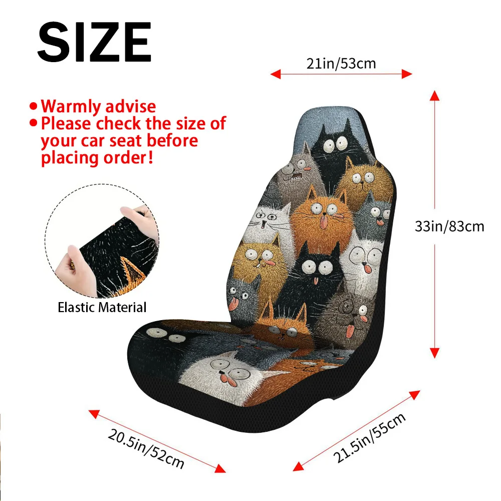 2pcs Universal Car Seat Covers Set | Funny Cartoon Cats Print, Premium Polyester Fiber, Stylish Design For Daily Commutes & Road