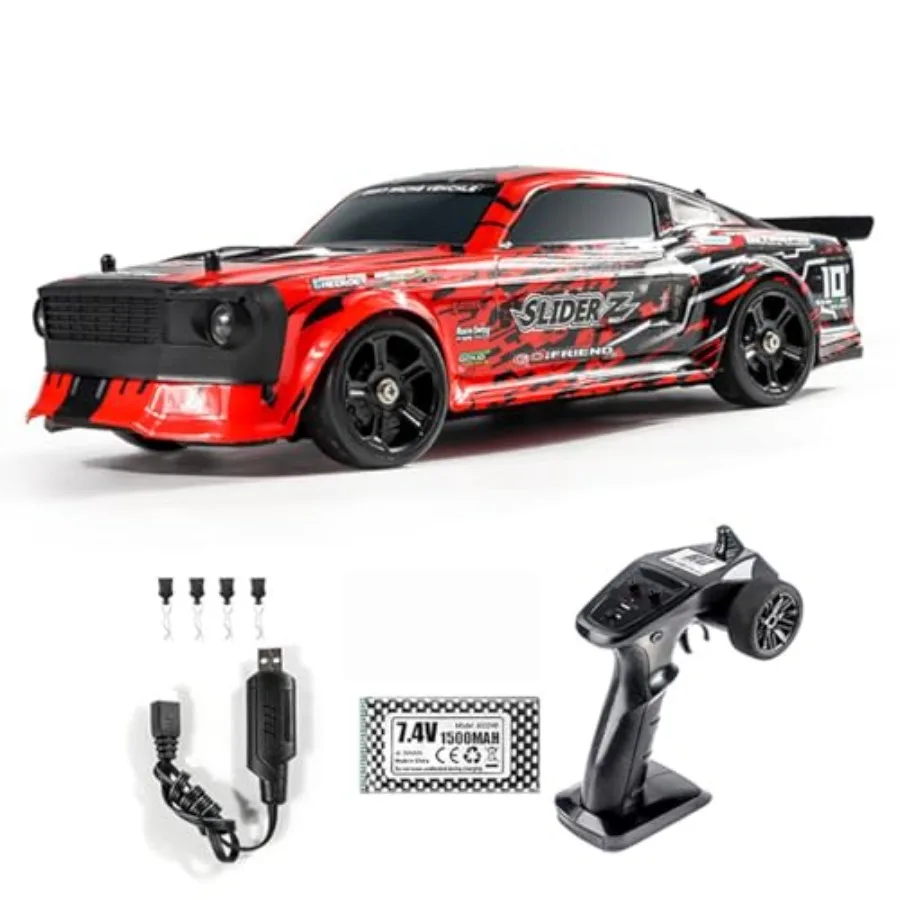 RC Drift Car for Off-Road Use, Metal Chassis with Ball Bearings, Black, 4WD High-Speed Drifting with Gyro and 390 Motor, 40 KM/