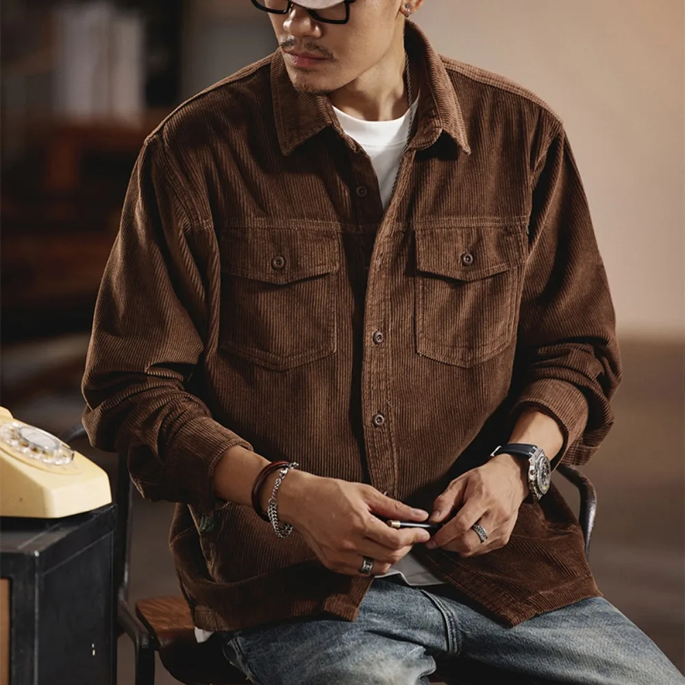 

2025 spring new fashion brand shirt heavy stripe corduroy tooling high-grade casual shirt coat