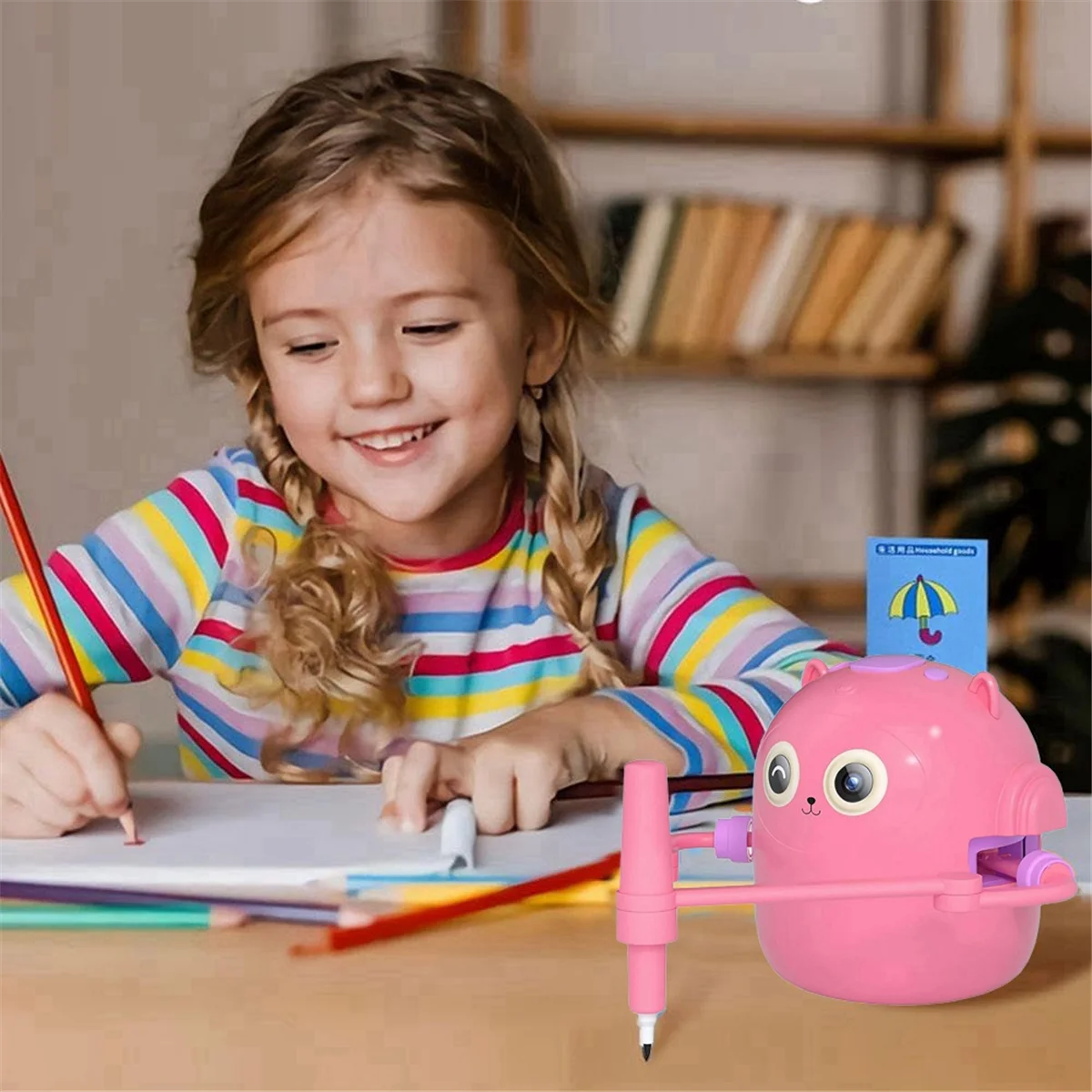 AA98 Interactive Educational Drawing Robot, 100 Drawing Cards,Intelligent Drawing Robot, Early Educational Drawing Robot Pink