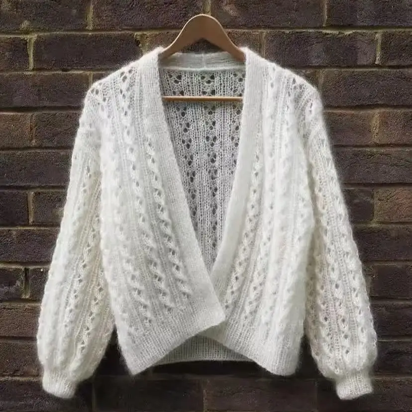 Solid color hollowed out Fried Dough Twists cardigan hand woven vest comfortable soft mohair  for women in spring autumn