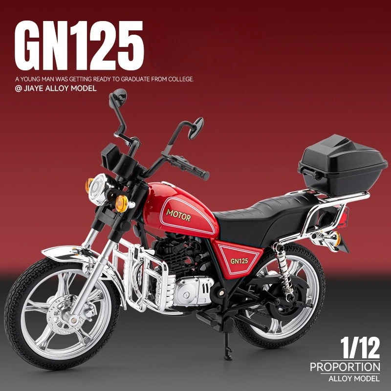 Model motocykla Haojue GN125 w skali 1/12, odlewany z metalu, miniaturowy, prezent urodzinowy dla chłopca, dekoracja domu.