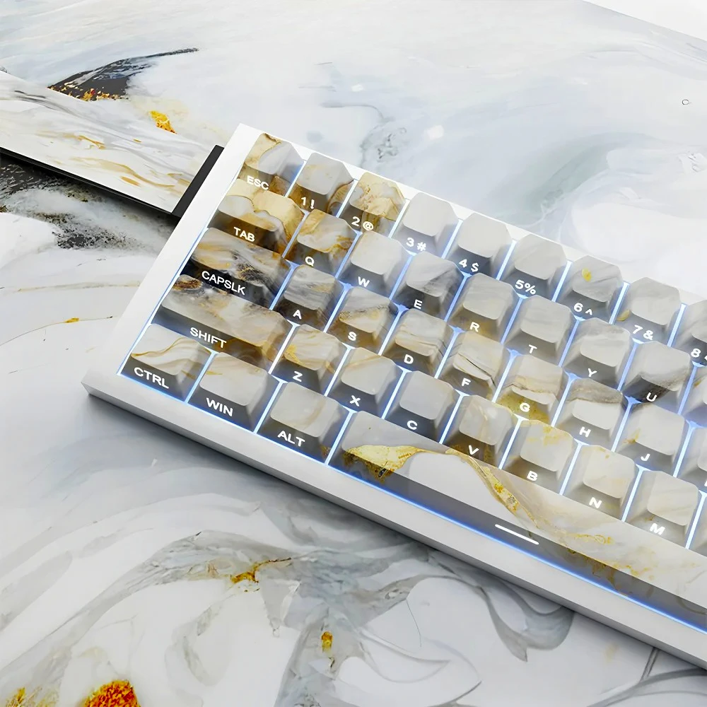 GEFENSI Marble Cherry Side Engraved Translucent Keycaps 125 Keys Unique Creative Keycaps PBT For MX Switch Mechanical Keyboards