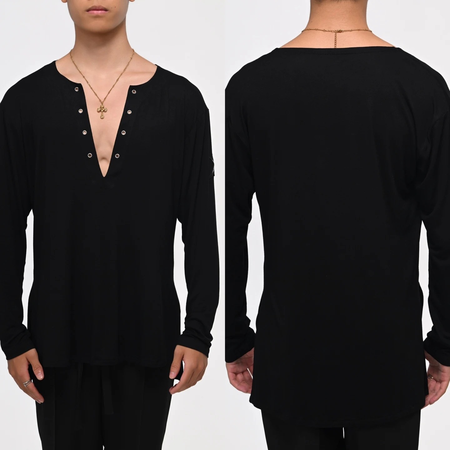 

Мужская одежда для латинских танцев 2025 года, черные топы с длинными рукавами и v-образным вырезом, румба-ча-ча, тренировочный костюм для выступлений, топы для соревнований DNV24767