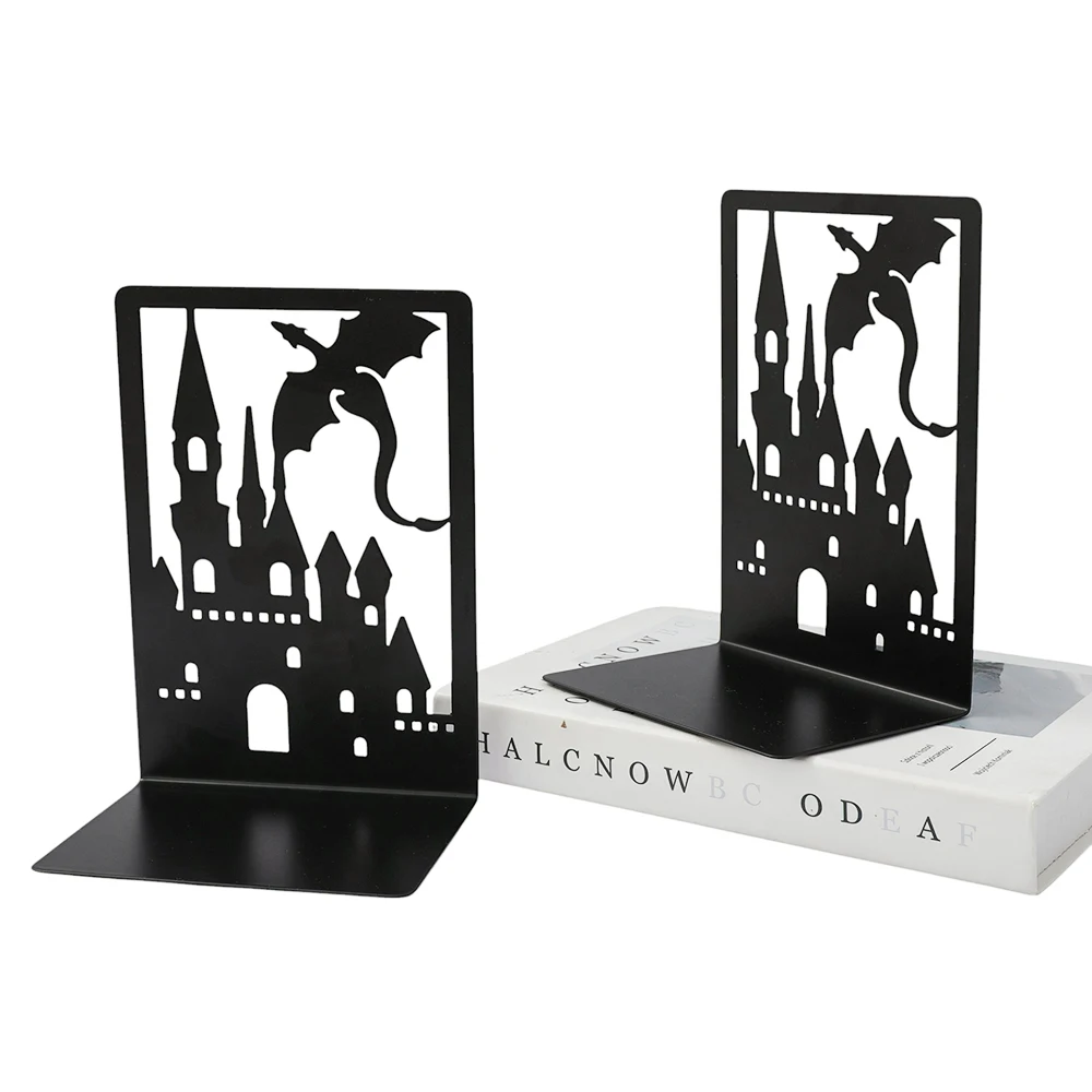 

1 пара электрофоретических черных высококачественных книжных полок с замком дракона - четырехкрылая полая тяжелая металлическая книжная полка, подходящая для офисов и дома.