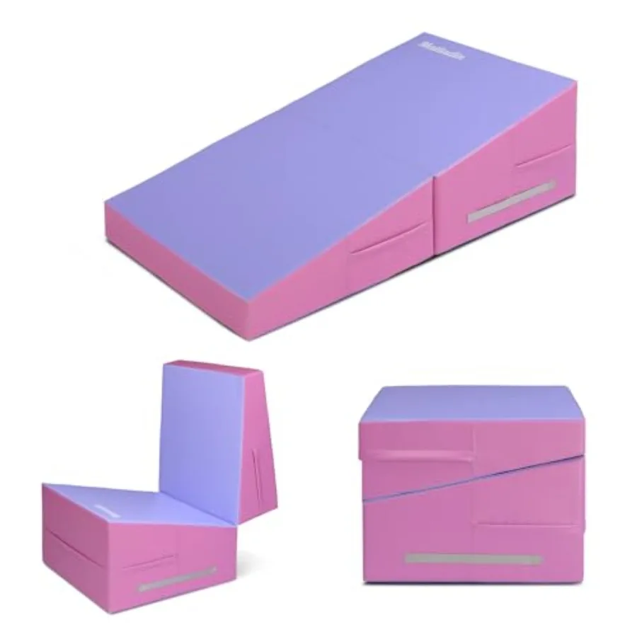 Home training gymnastics mat: incline cheese wedge EVA foam blue foldable for kids and girls