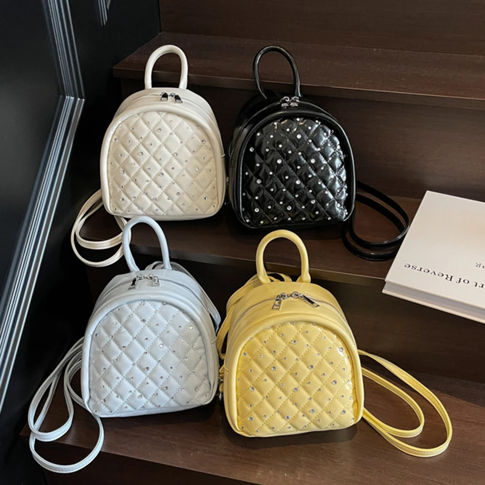 

Sewing Thread Design Diamond Decor Backpack For Women New Trendy Fashion Korean Edition PU Leather Travel Small Double Shoulder