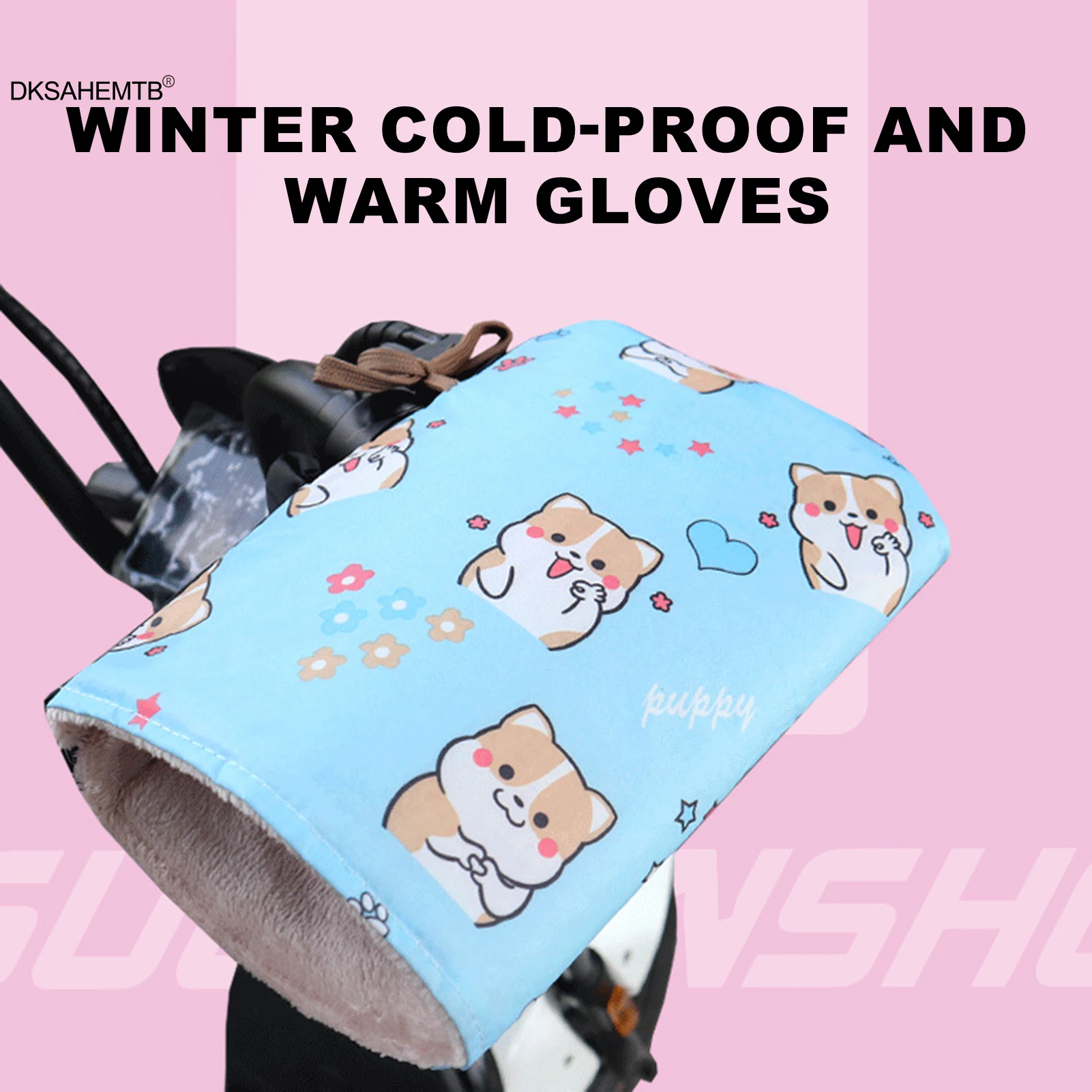 1 par inverno luvas de guiador da motocicleta bonito dos desenhos animados impressão design à prova vento handguard para motocicleta scooter elétrico