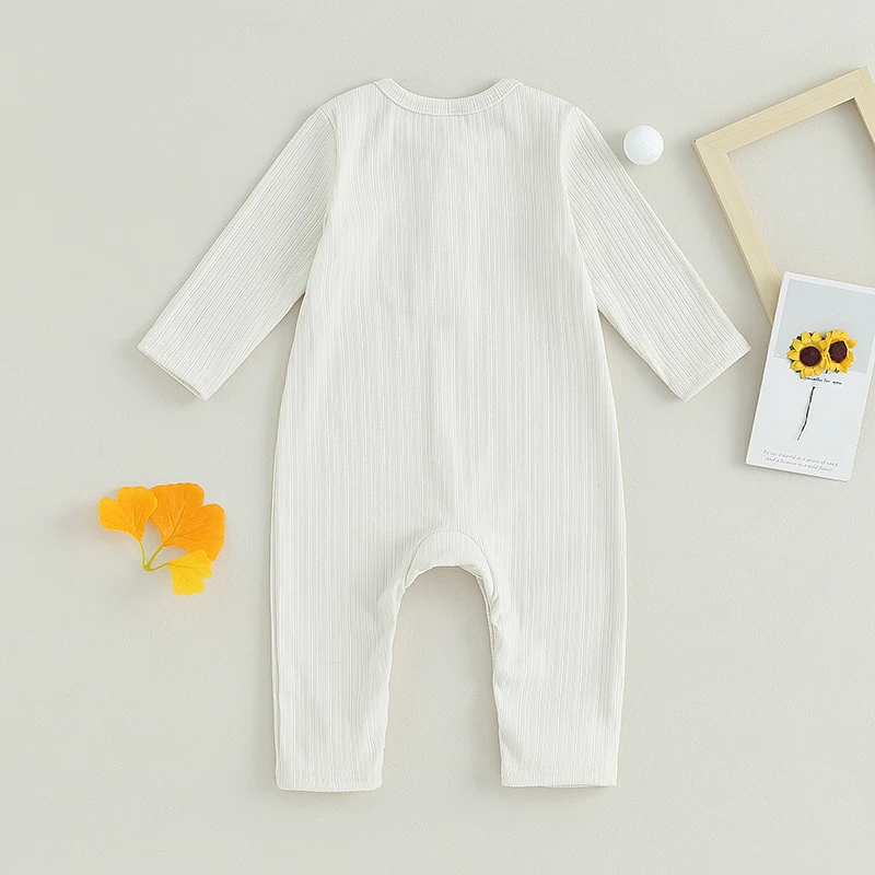 Infant Baby Boy Bodysuits Solid Color Buttons Crew Neck Long Sleeve Jumpsuits Toddler Fall Winter Clothes