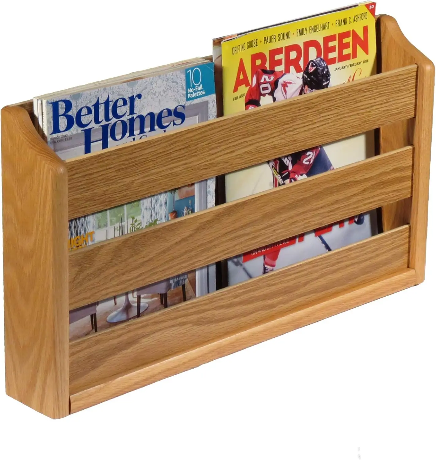 ® Doublewide Oak Magazine Rack, Wall Mount or Tabletop, Light Oak