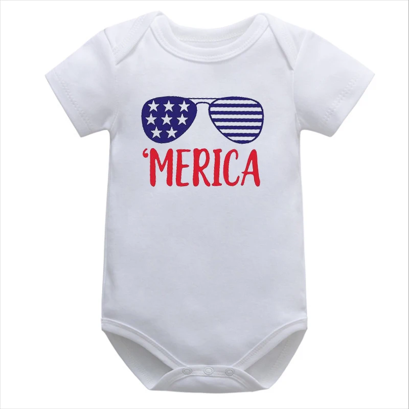 

4th of July Shirt Newborn Clothes Flag Pattern Independence Day Glasses Shirt Newborn Baby Boy Bodysuit Patriotic Clothes