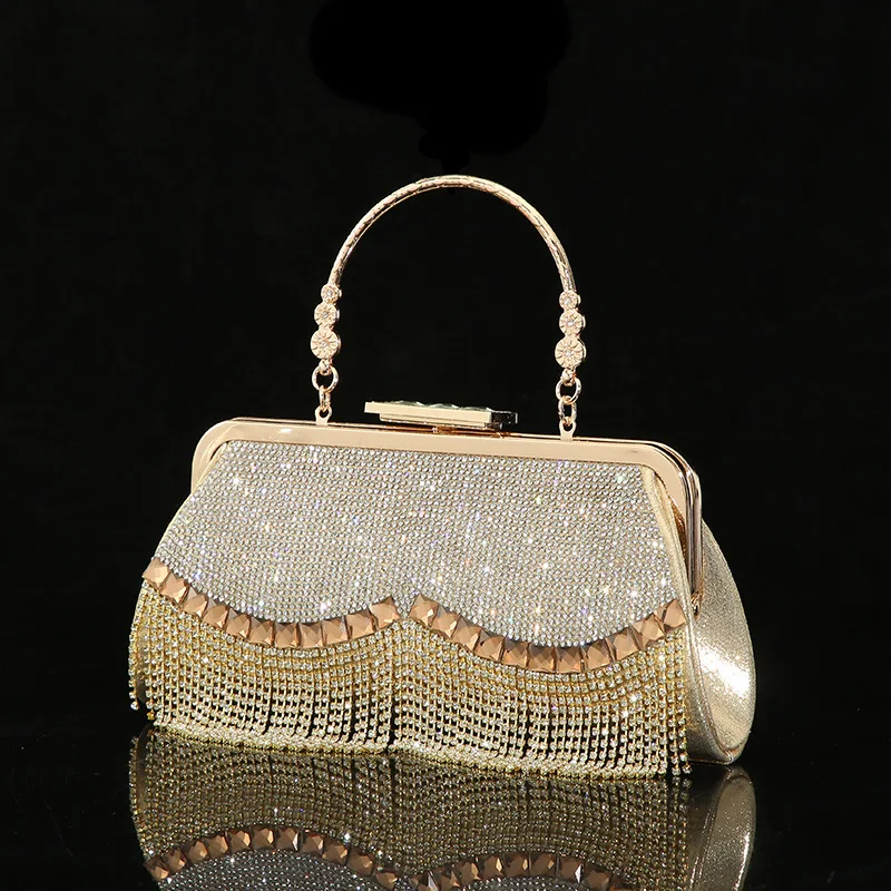 Celebrity Ladies Full Diamond Evening Bag Women\'s Shiny Messenger Bag Party Bridesmaid Tassel Rhinestone Banquet Handbag BM099