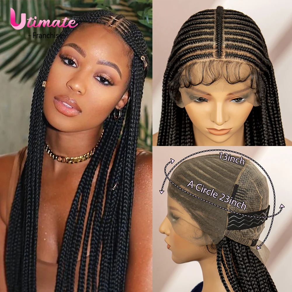 Synthetic Box Braided Wigs 36 Inches Full Lace Braided Wigs Long Braiding Wigs for Black Women Transparent Lace Wigs