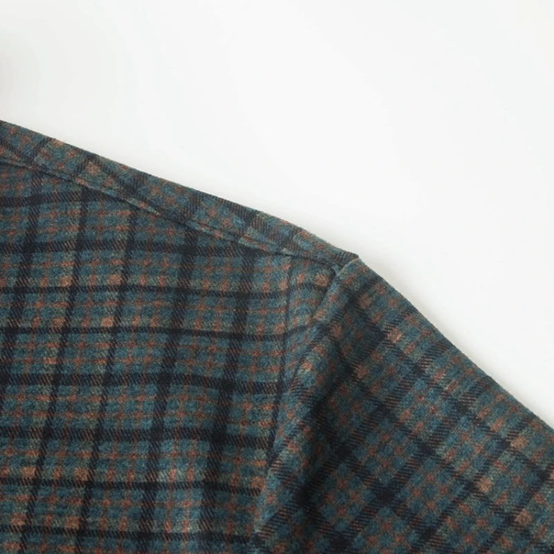   قميص رجالي مكون من مزيج الصوف والحرير - تصميم بدون خياطة باللون الأخضر (الأحمر).    ملابس رجال الأعمال غير الرسمية للخريف متعددة الاستخدامات #4