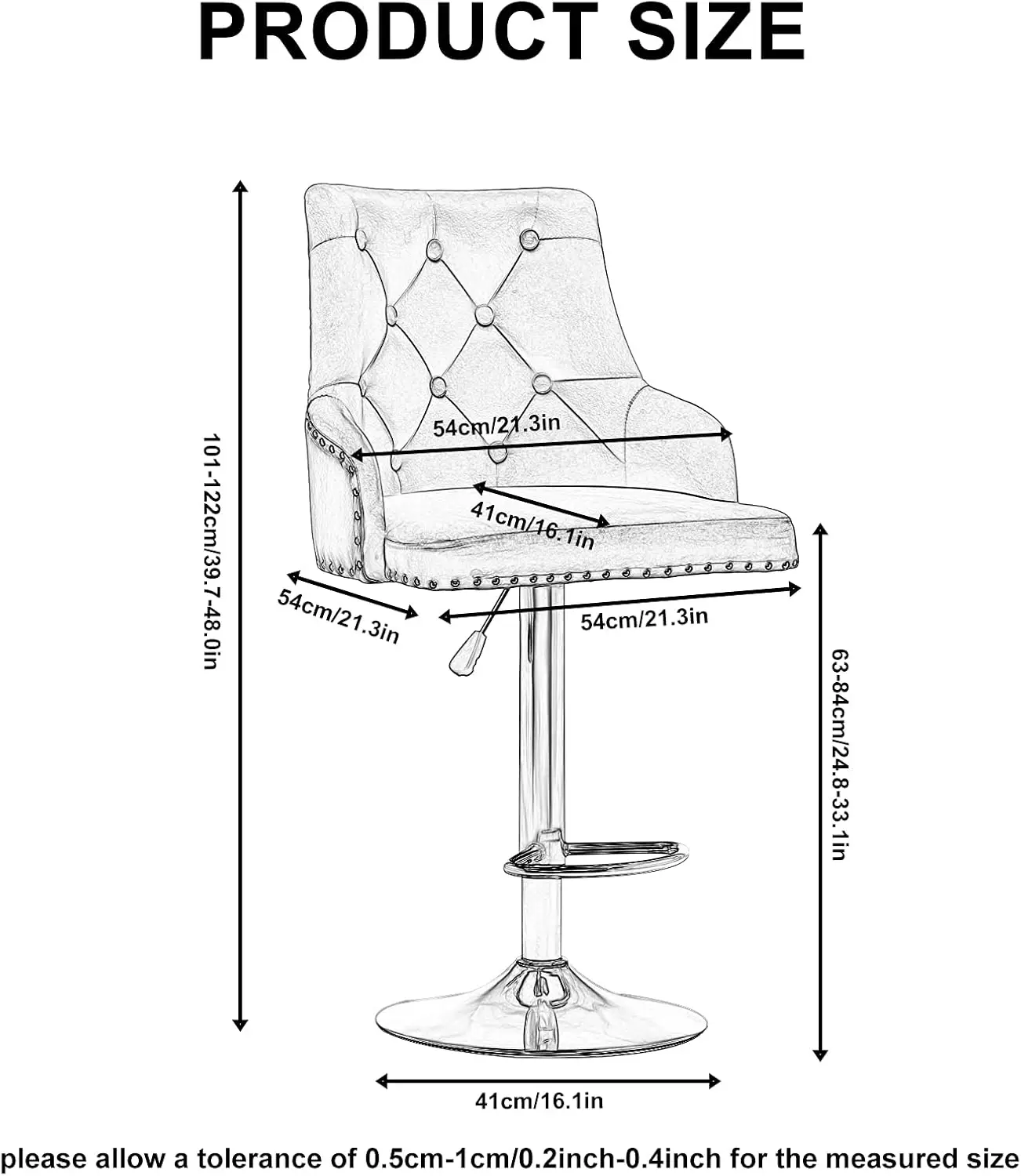 Ajustável Velvet Bar Stool Set com encosto adornado, cadeira giratória, estofados, cadeira moderna Barstool, contra altura, 2 PCs