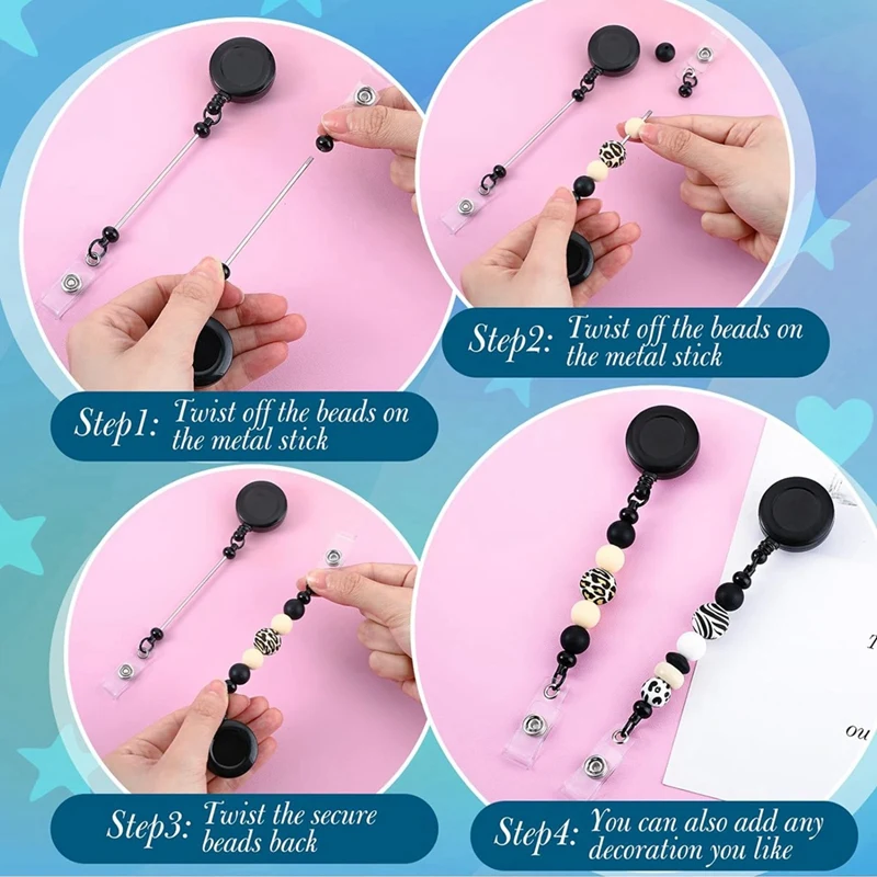 12 Stück Perlen DIY Abzeichen Rolle Kit einziehbare ID Name Abzeichen Rolle Clips Halter für Perlen leere Stange mit Gürtel clip