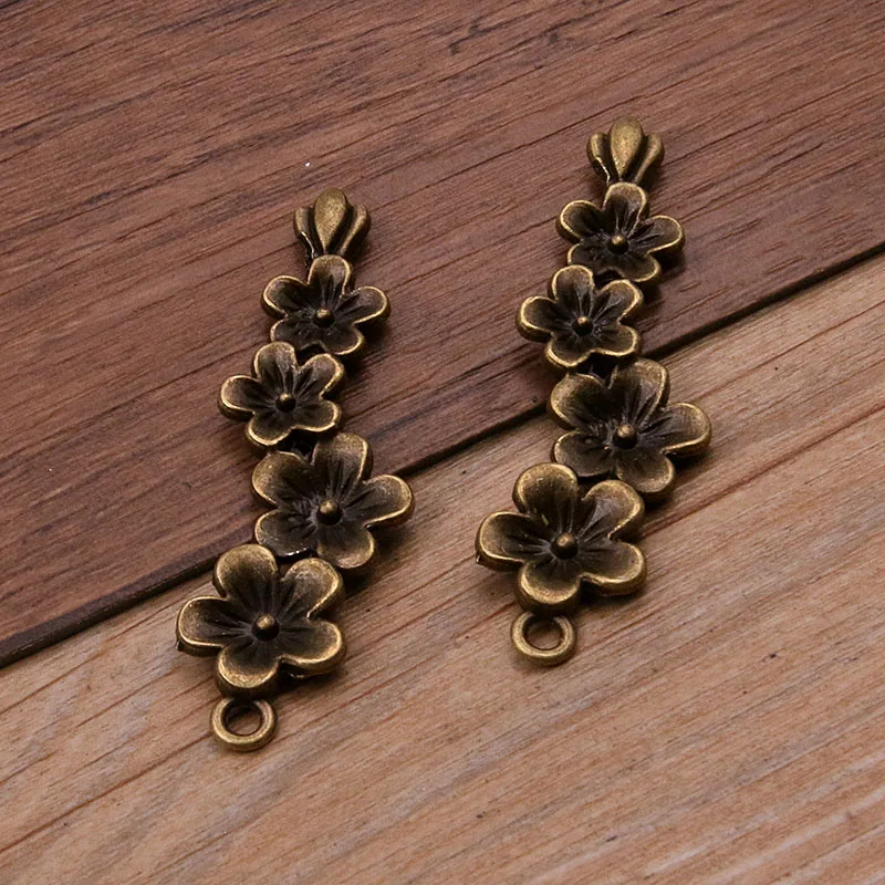 6PCS 15*52mm Metal Alloy 2 Color 3D Branches 4 Flower Charms Plant Pendants For DIY Necklace Bracelet Jewelry Making Findings