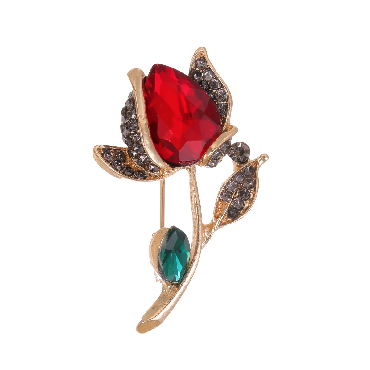 Cross-border new diamond-encrusted rose brooch women's niche flower glass high-end sense anti-light suit clothing corsage