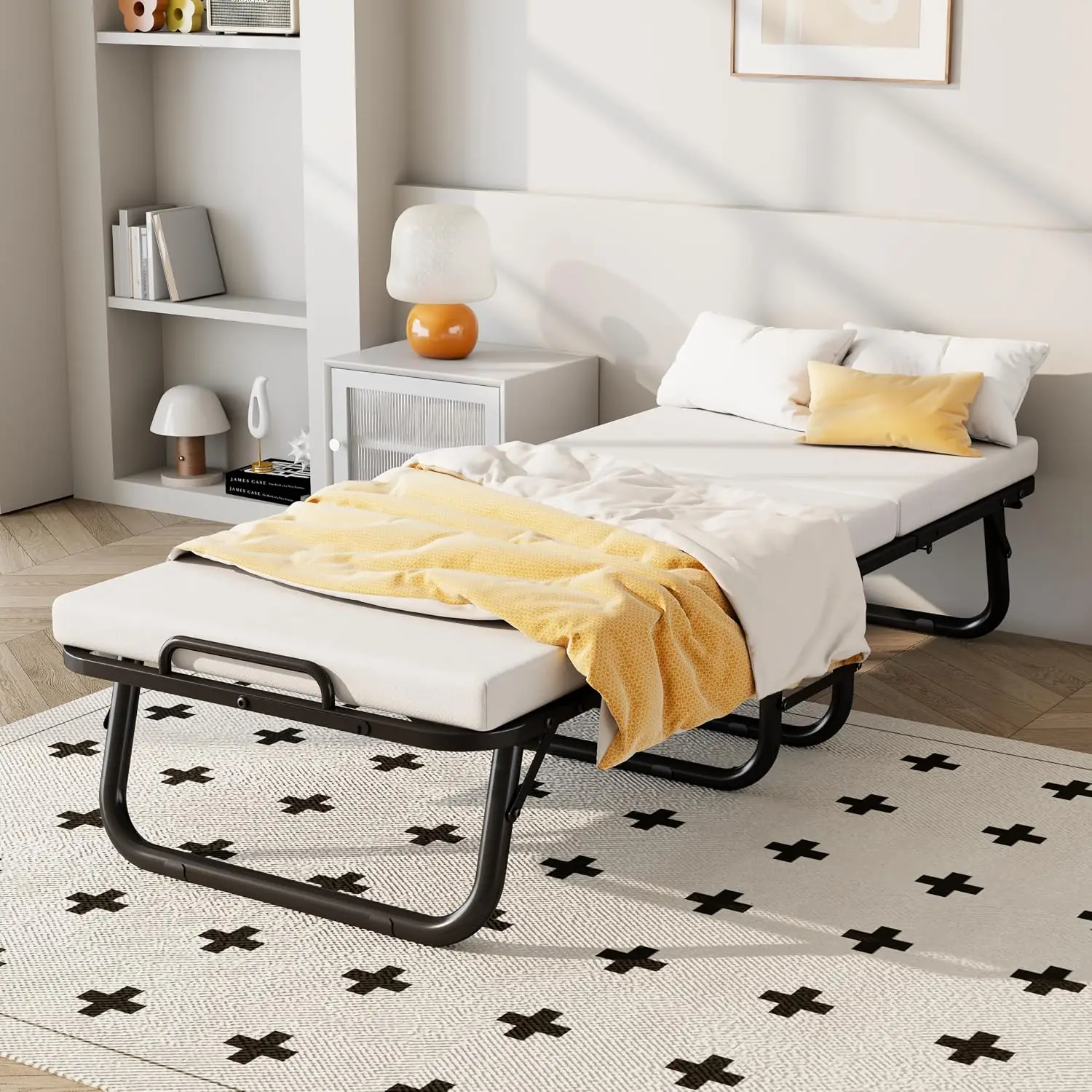 Folding Bed, 75 x 31 Portable Rollaway Guest Beds on Wheels, Foldable Bed