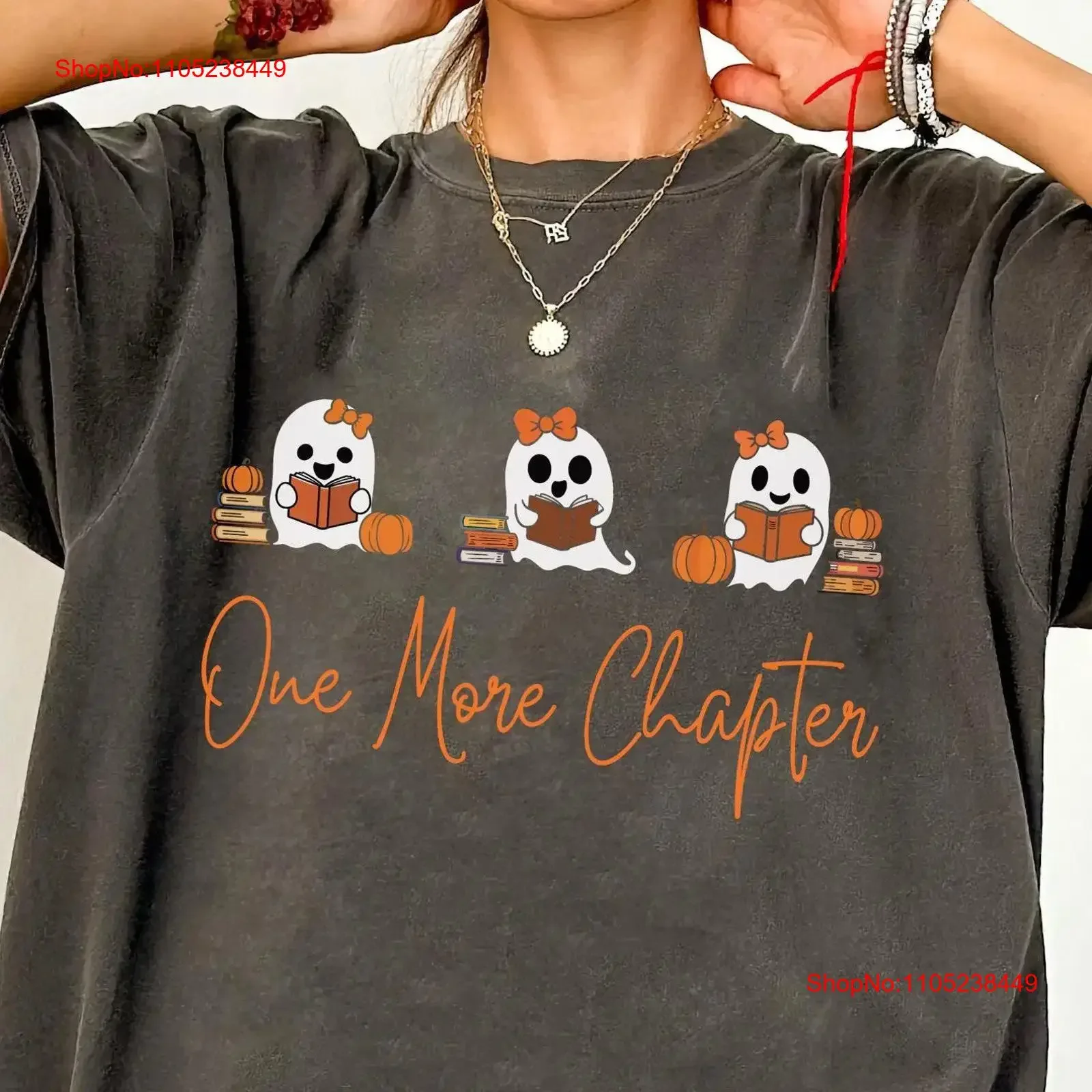 One More Chapter T Shirt Cute Ghost Reading Book Lovers Cozy Halloween Pumpkin Design Perfect for Avid Readers and Fall
