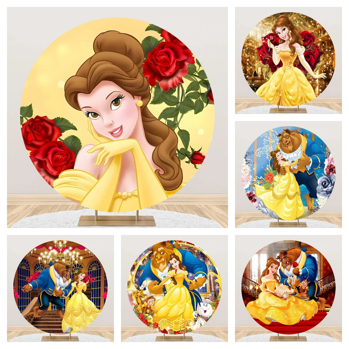 Beauty and the Beast Belle Birthday Party Decoration Props Round Backdrop Background Photography Baby Shower Girl Banner Props