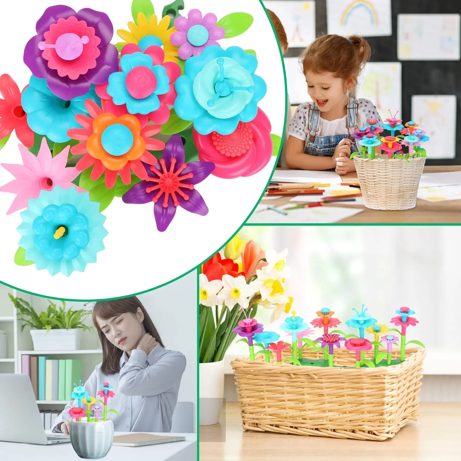 46 PCS Flower Garden Building Toys for Girls, STEM Toy Gardening Pretend Play Set for Kids, Girls Favor Stacking Game for Toddle