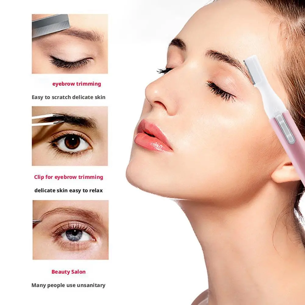 Recortador de vello facial todo en 1 con cuchillas enjuague para mujer, funciona con pilas para cejas, vello facial, nariz, oreja, aseo ligero