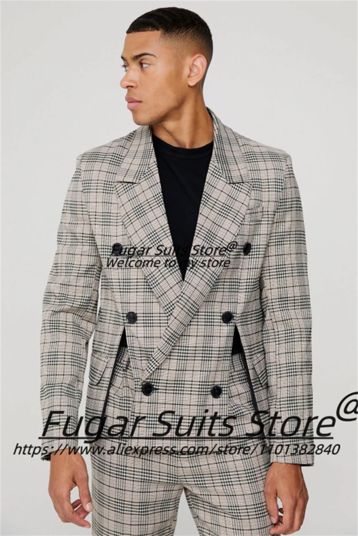 

Classic Fashion Plaid Men Suits Slim Double Breasted 2 Pcs Sets Elegant Groom Wedding Tuxedos Handsome Male Blazers Ropa Hombre