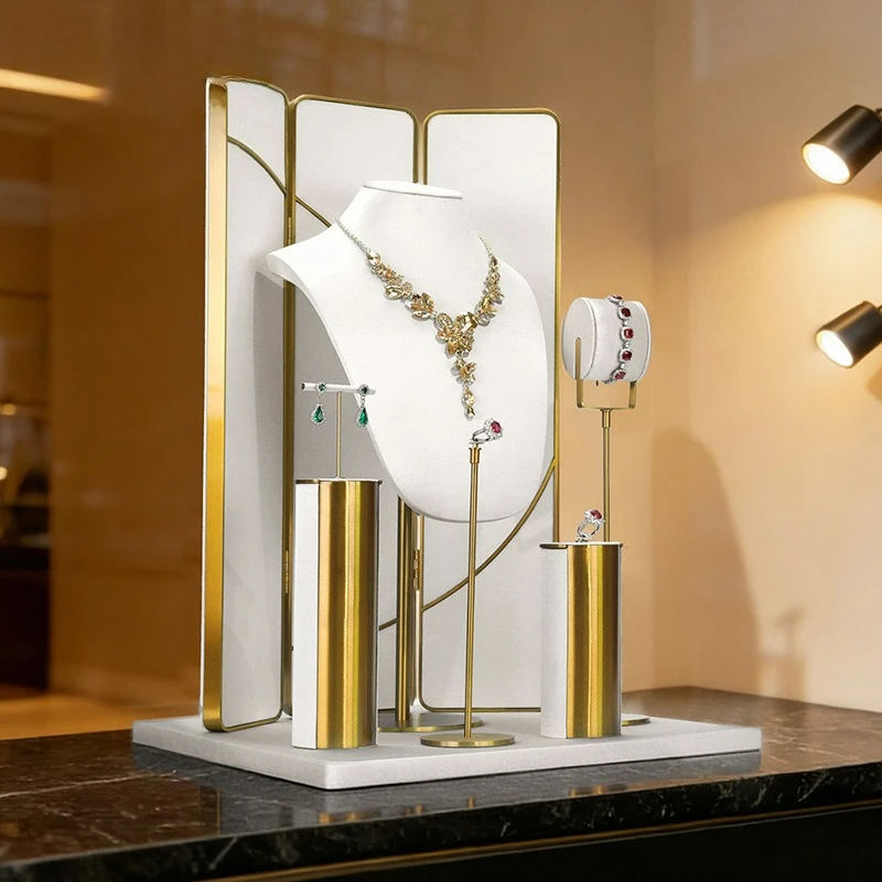New light luxury window display props silk cloth high-end jewelry display window necklace ring earrings display stand