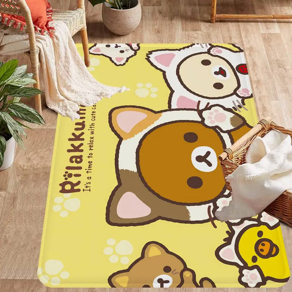 Popular Cute R-Rilakkumas Bear Door Mat Kids Room Bedroom Decoration Balcony Anti-Slip Doormat Living Room Doormat Area Rug