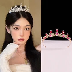 Elegant Colorful Crystal Tiara Crown Women Girls Party Wedding Princess Rhinestone Bridal Crown Hair Jewelry