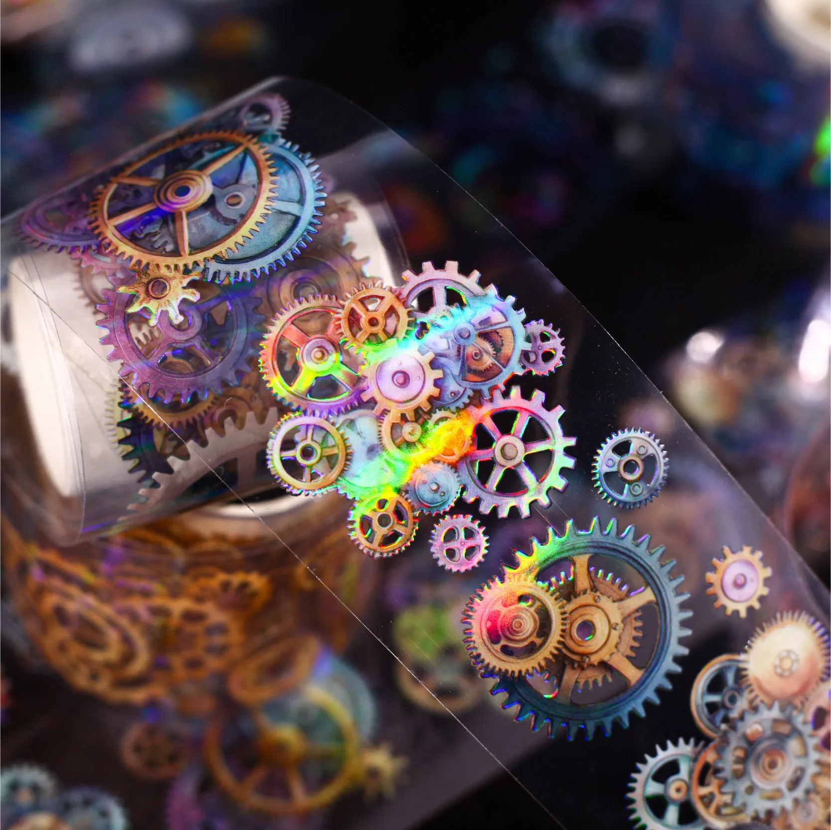 1 Rolle Rainbow Gear PET-Klebeband für Scrapbooking, Tagebuch, DIY-Dekoration, Handyhülle, Laptop, Collage-Kunstbedarf