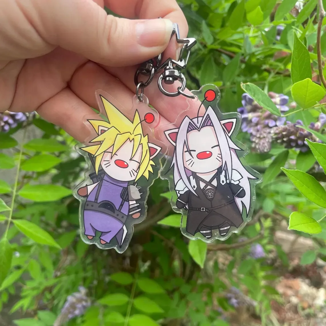 Final Fantasy VII: Cloudy+Sephemogou Talisman Keychain, Acrylic Anime Character Gift
