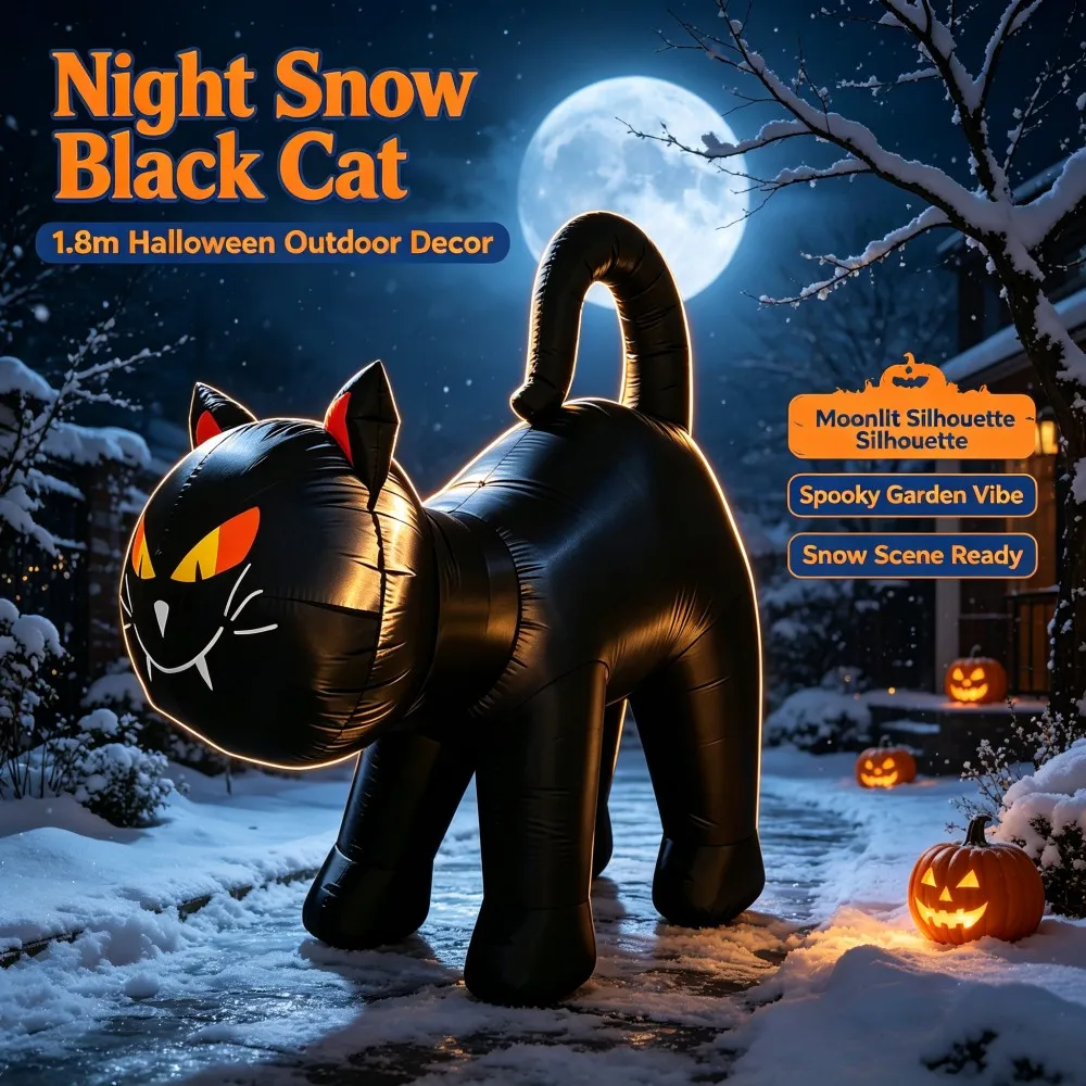 5.9FT Giant Inflatable Black Cat Halloween Decor,Built-in LED Light Outdoor Yard Lawn Garden Haunted House Party Decoration Prop