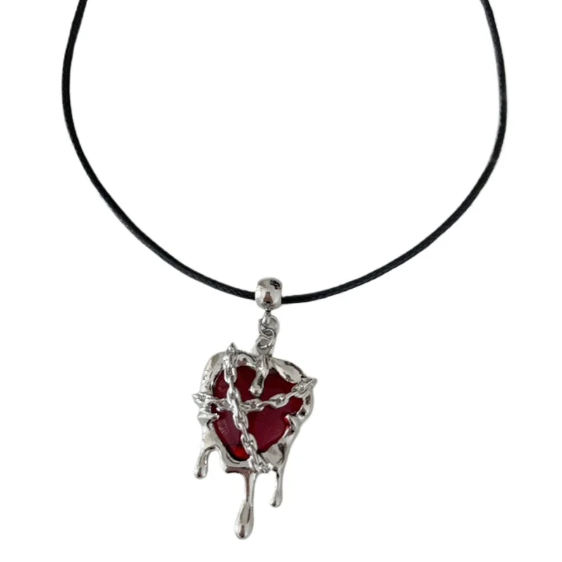 

*Vintage Red Love Pendant String Necklace Women's Men's Halloween Aesthetic Carnival Jewelry Accessories