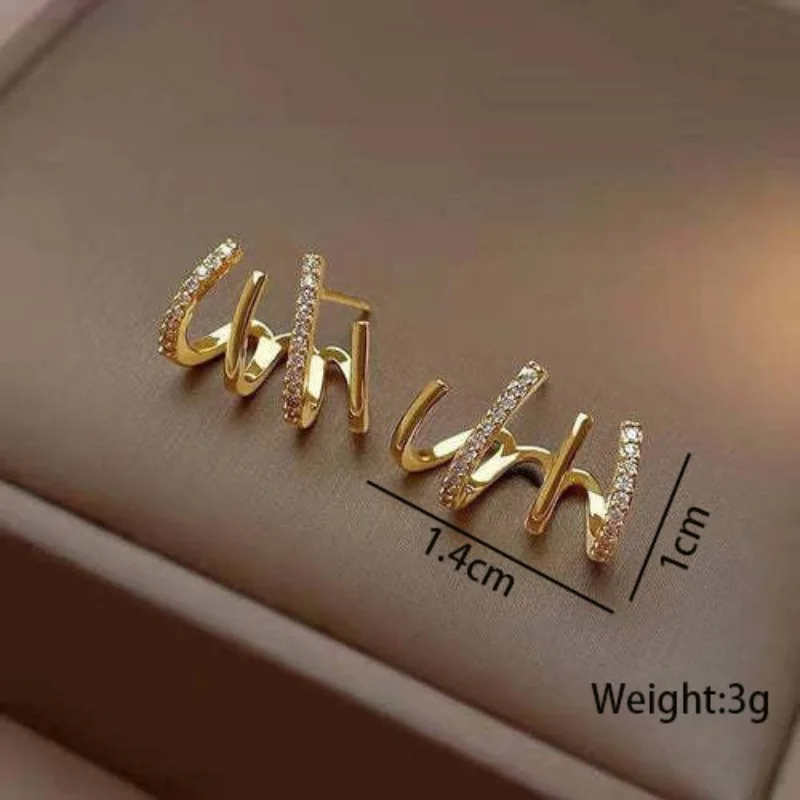 2Pcs New Design Irregular U-shaped Gold Color Earrings for Women, Luxury Crystal Earring Girl Wedding Party Jewelry Accessories