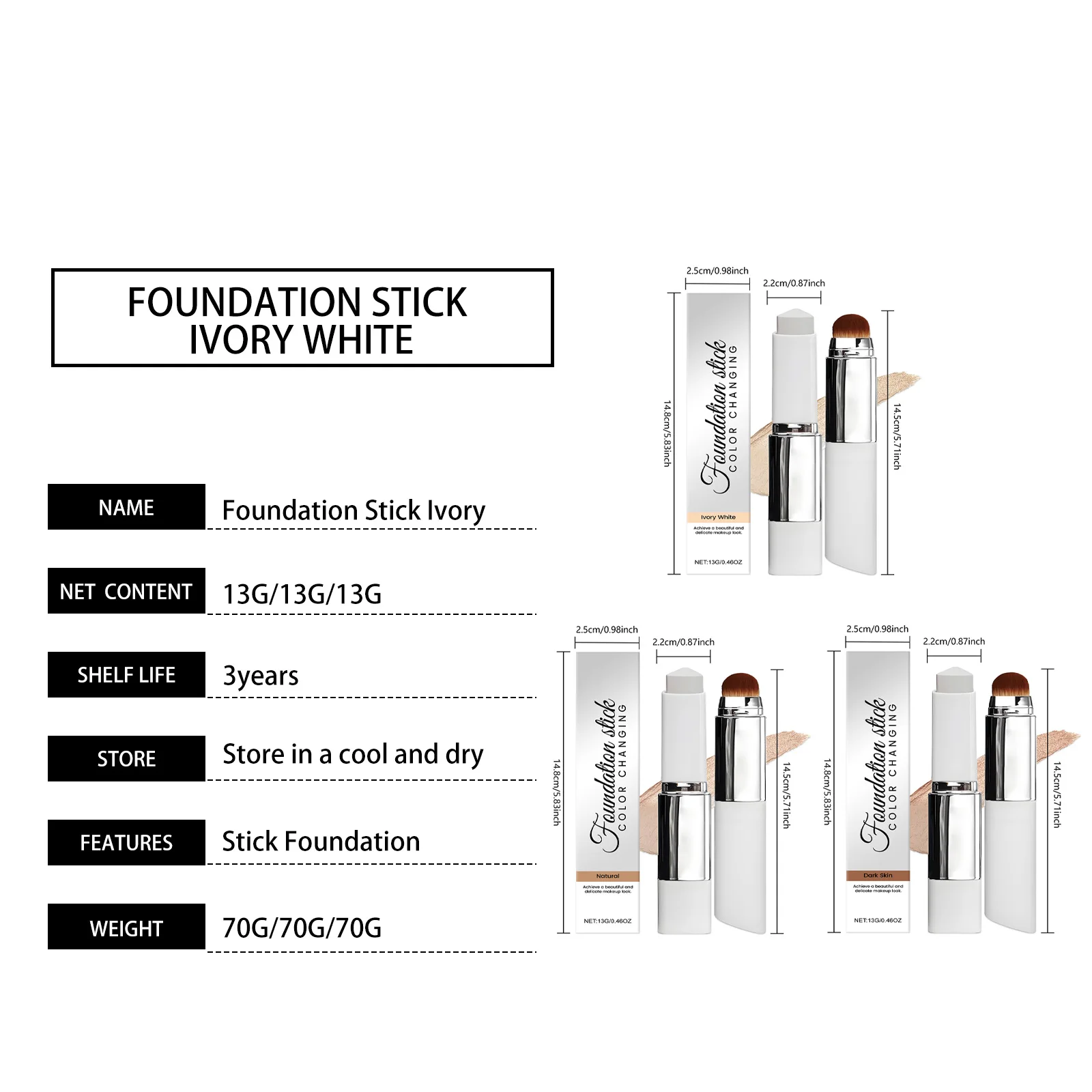 Podkład w sztyfcie z dwoma końcówkami i pędzelkiem, 3 kolory, lekki, nawilżający, rozjaśniający, matujący, korektor 2w1.